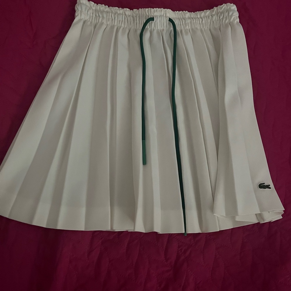 Lacoste White Pleated Skater Skirt with Green Drawstring